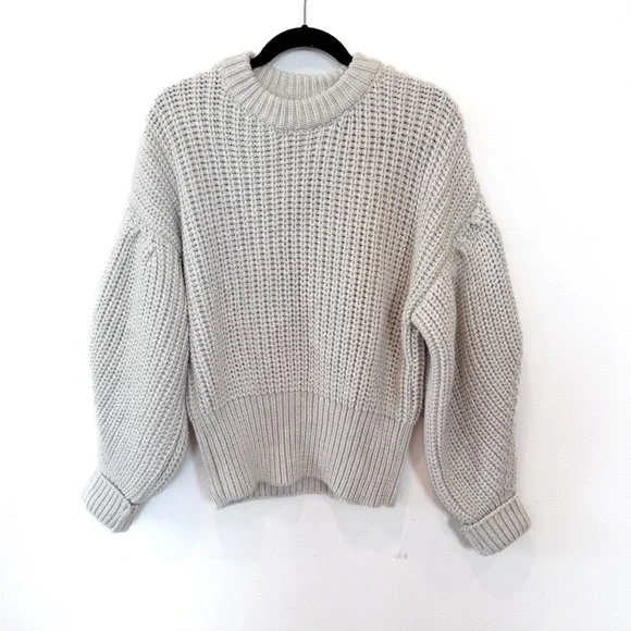 Zara Ecru Beige Knit Crew Neck Oversized Sweater Womens Medium EUC - Picture 1 of 6